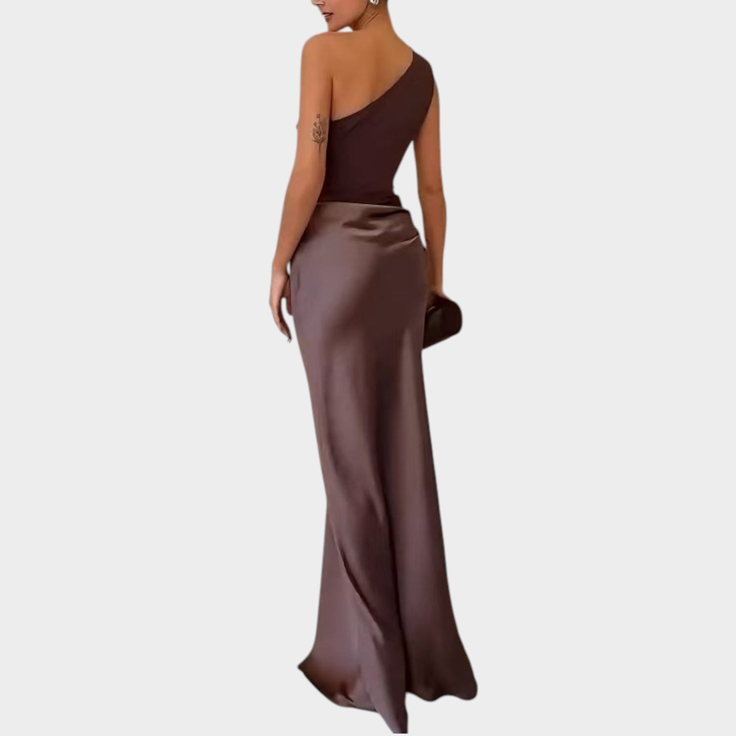 One Shoulder Wedding Guest Maxi Dress with Satin Skirt