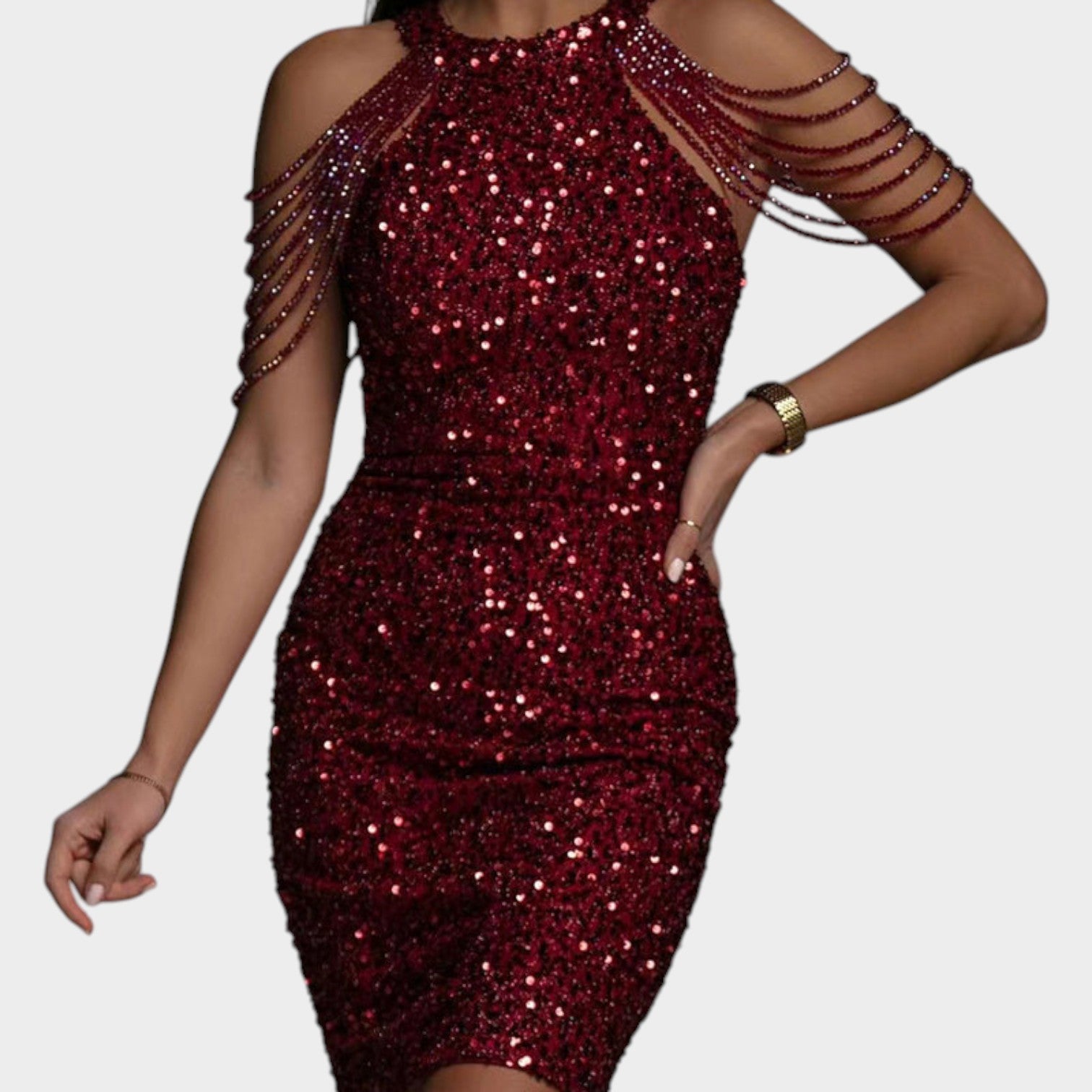 Cocktail Sequin Cold Shoulder Mini Dress