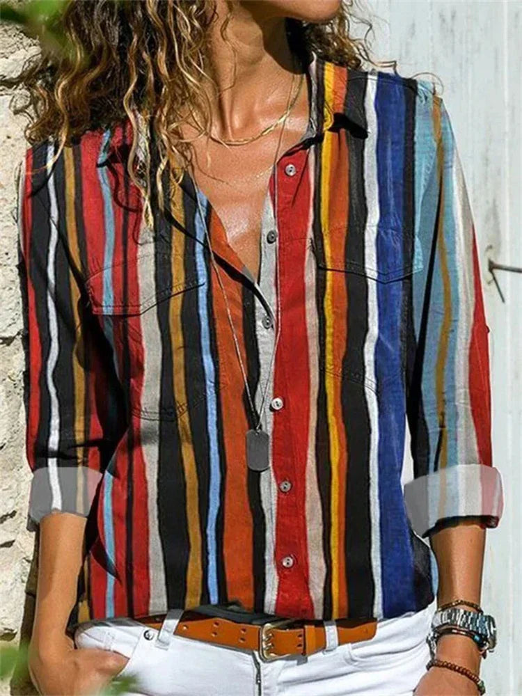 Isabelle | Women's Long Sleeve Button-Up Blouse with Floral Print