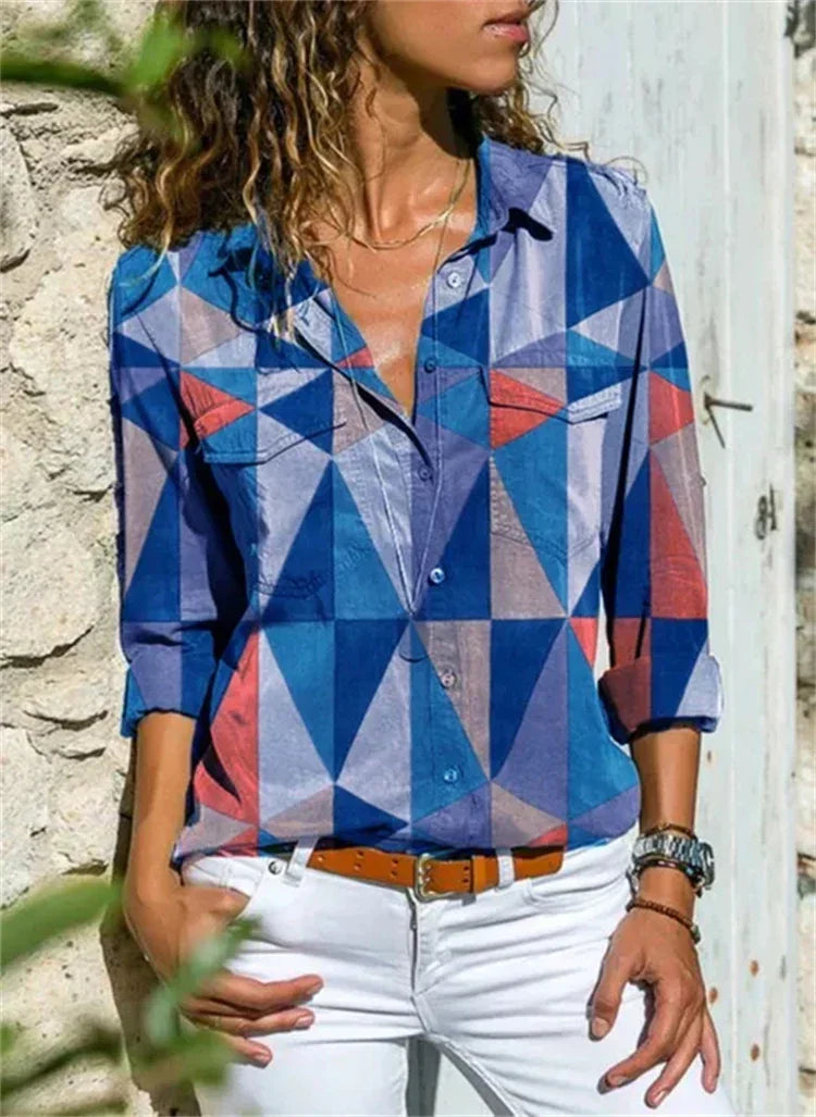Isabelle | Women's Long Sleeve Button-Up Blouse with Floral Print