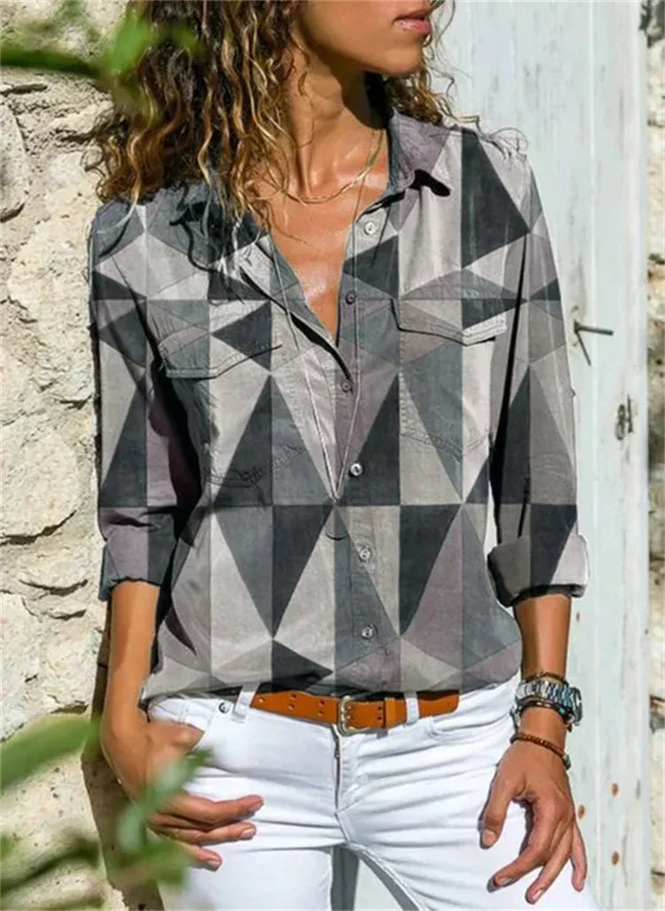 Isabelle | Women's Long Sleeve Button-Up Blouse with Floral Print