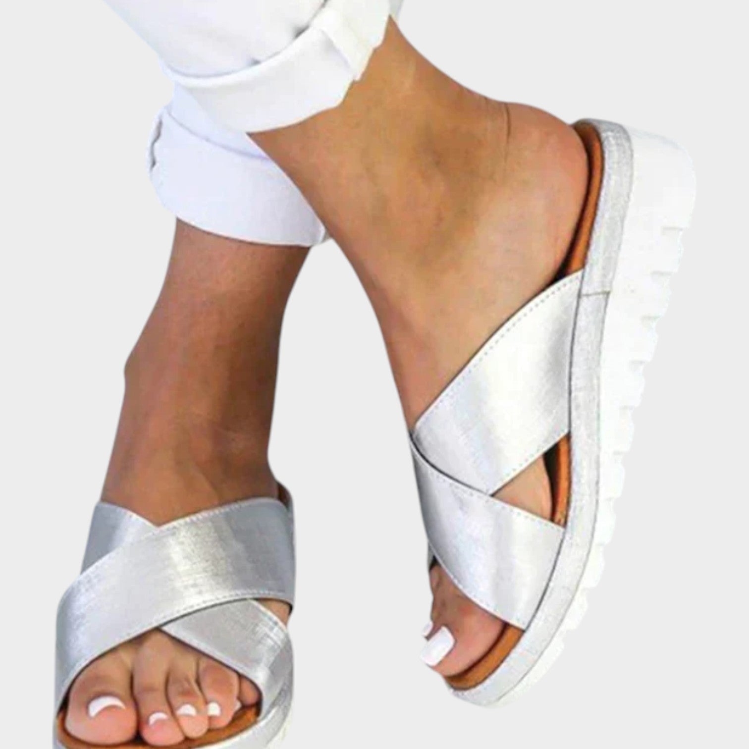 Criss Cross Platform Slide Sandals