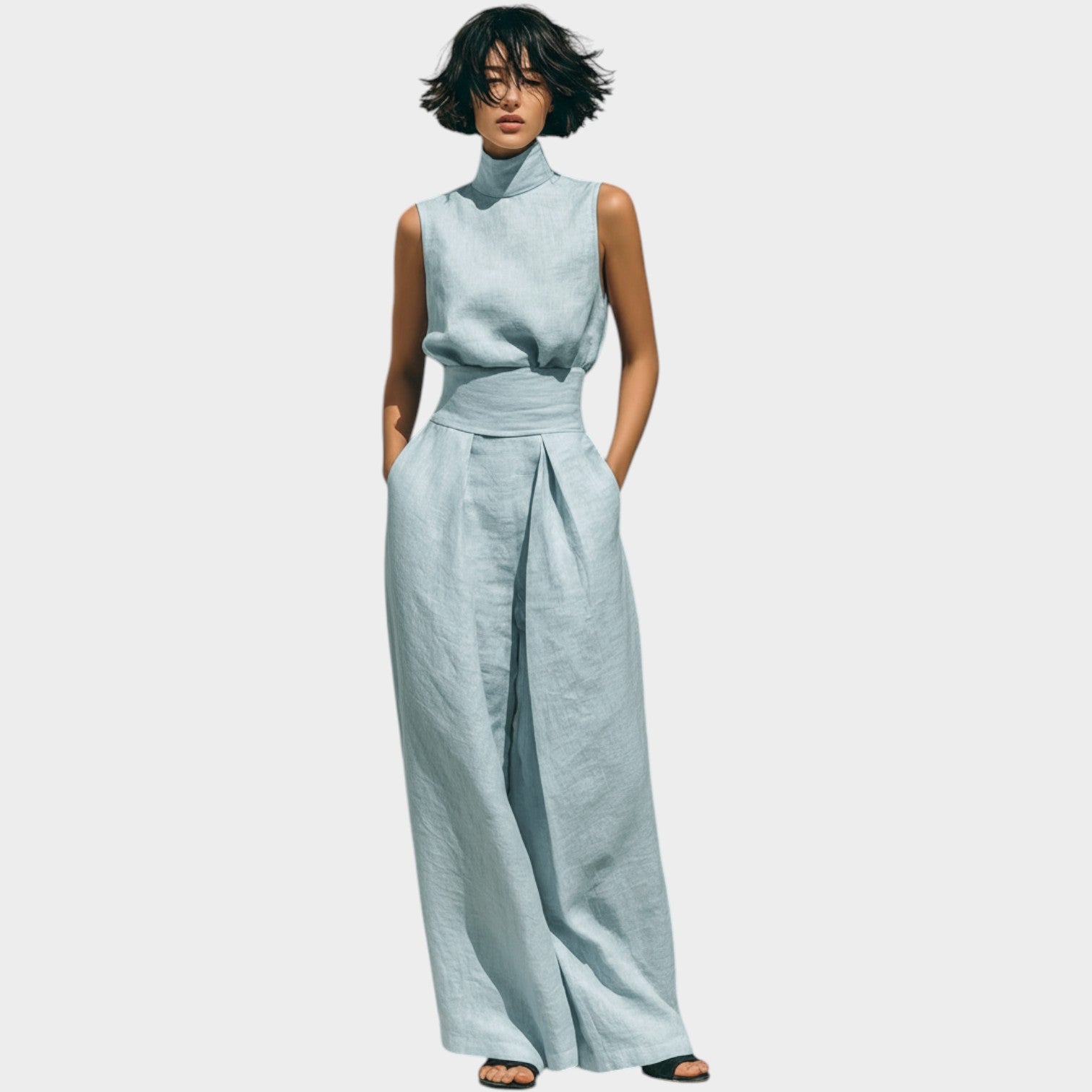Linen Wide Leg Pants Matching Set