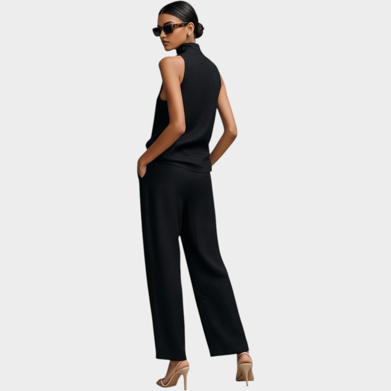 Sleeveless High Neck Two Piece Set
