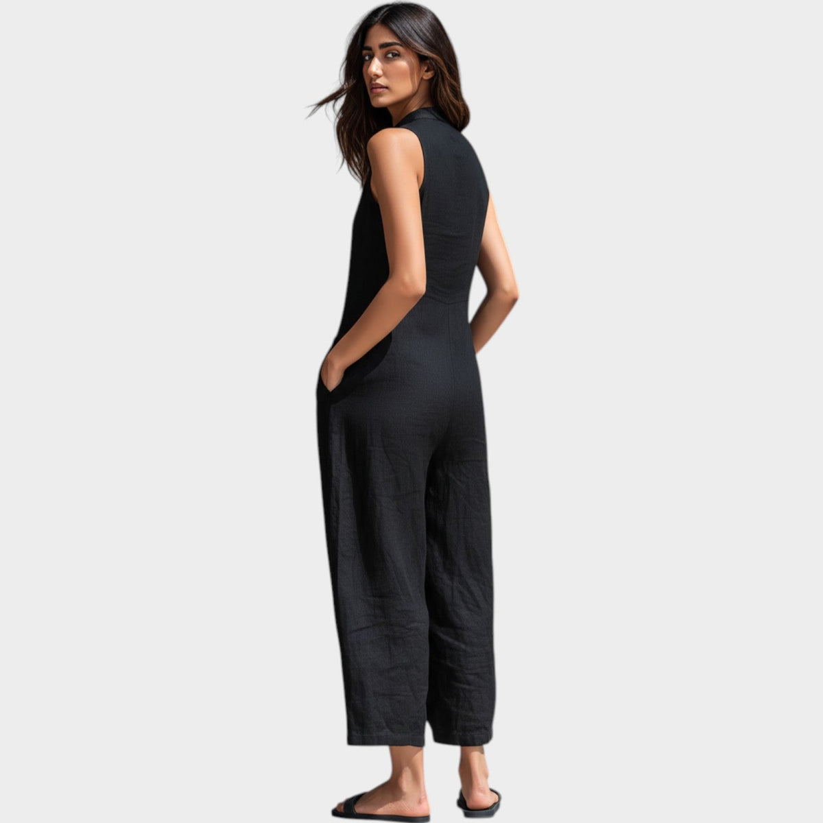 Women's Jumpsuit Sleeveless Linen Button‑Front