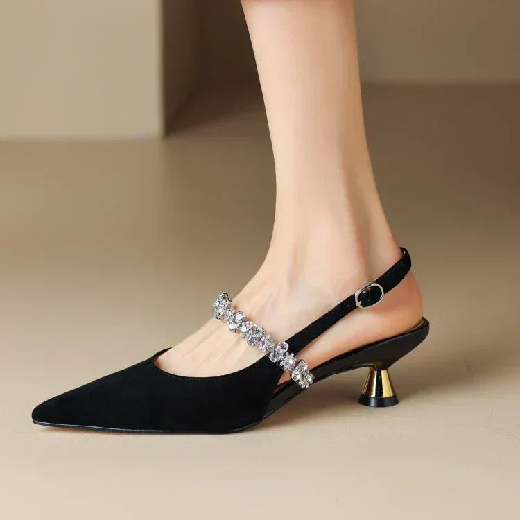 Seraphina | Women's Pointed Toe Slingback Heels with Crystal Strap