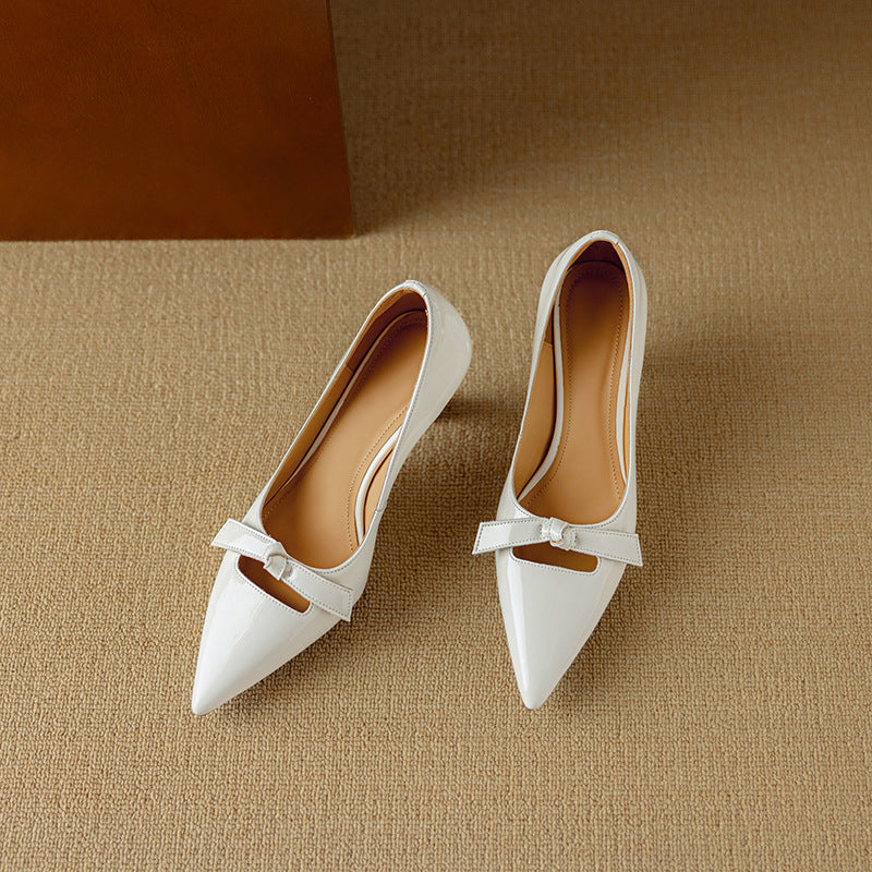 Rosalind | Women's Pointed Toe Kitten Heel Pumps with Bow Detail