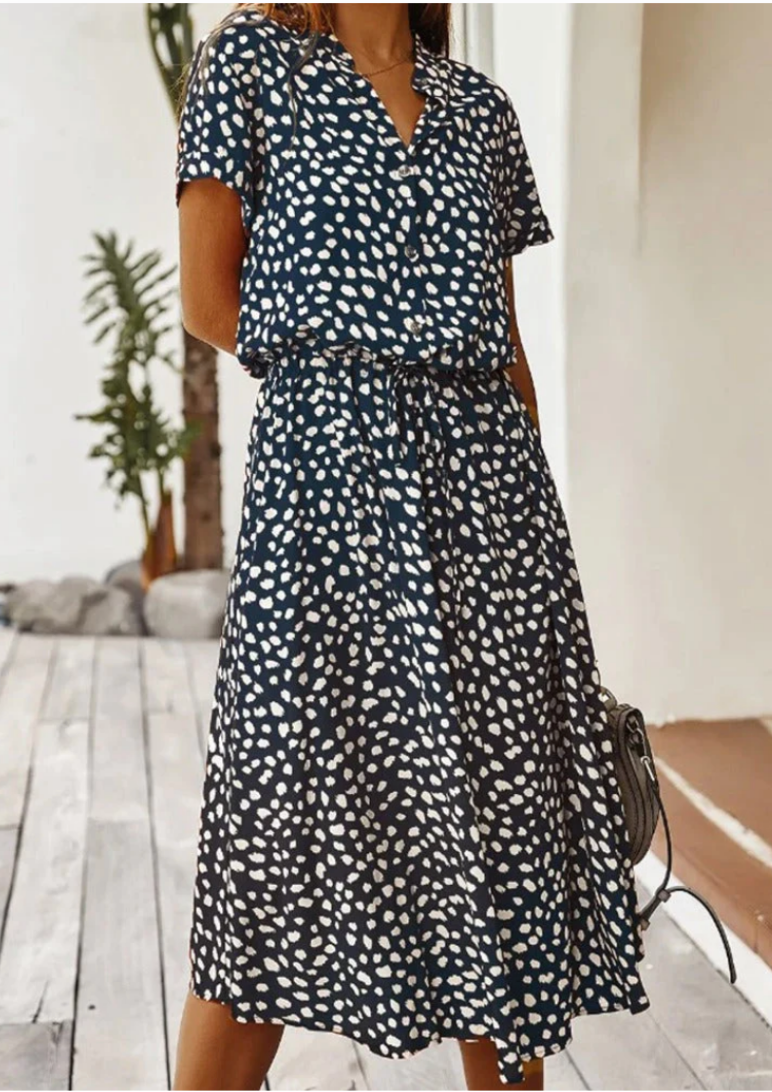 Sienna | Women's Midi Dress with Spotted Print and Button-Down Detail