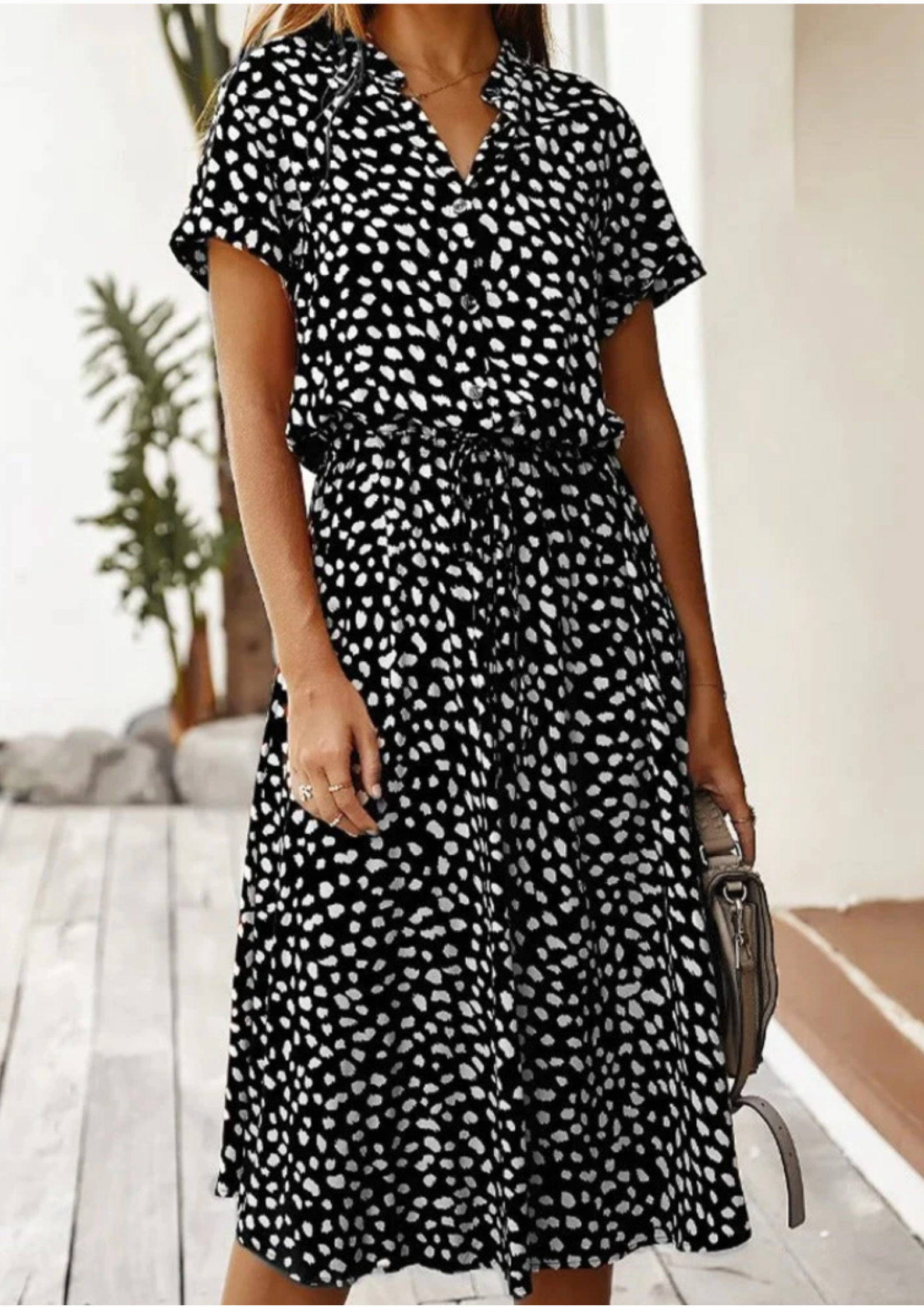 Sienna | Women's Midi Dress with Spotted Print and Button-Down Detail