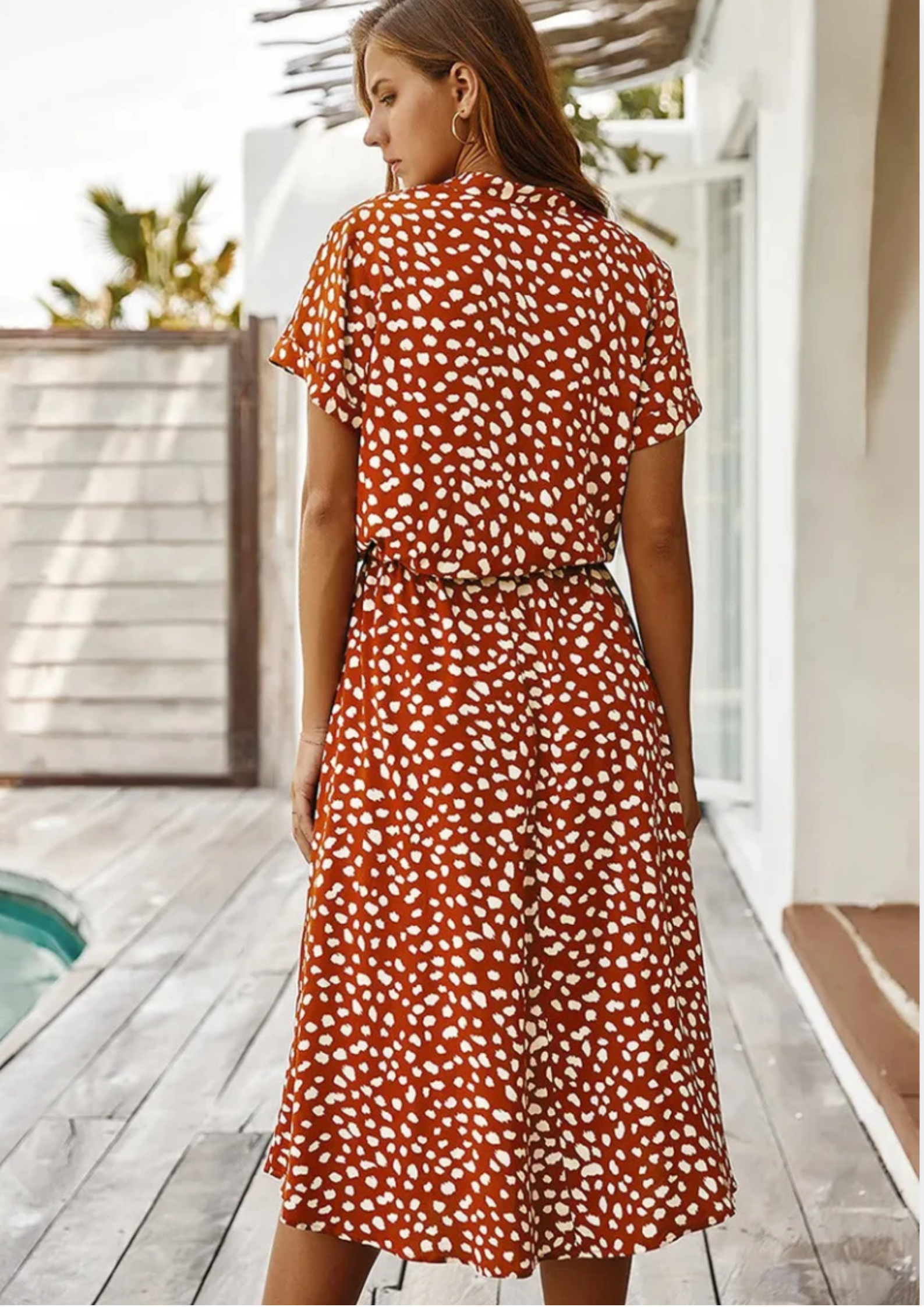 Sienna | Women's Midi Dress with Spotted Print and Button-Down Detail