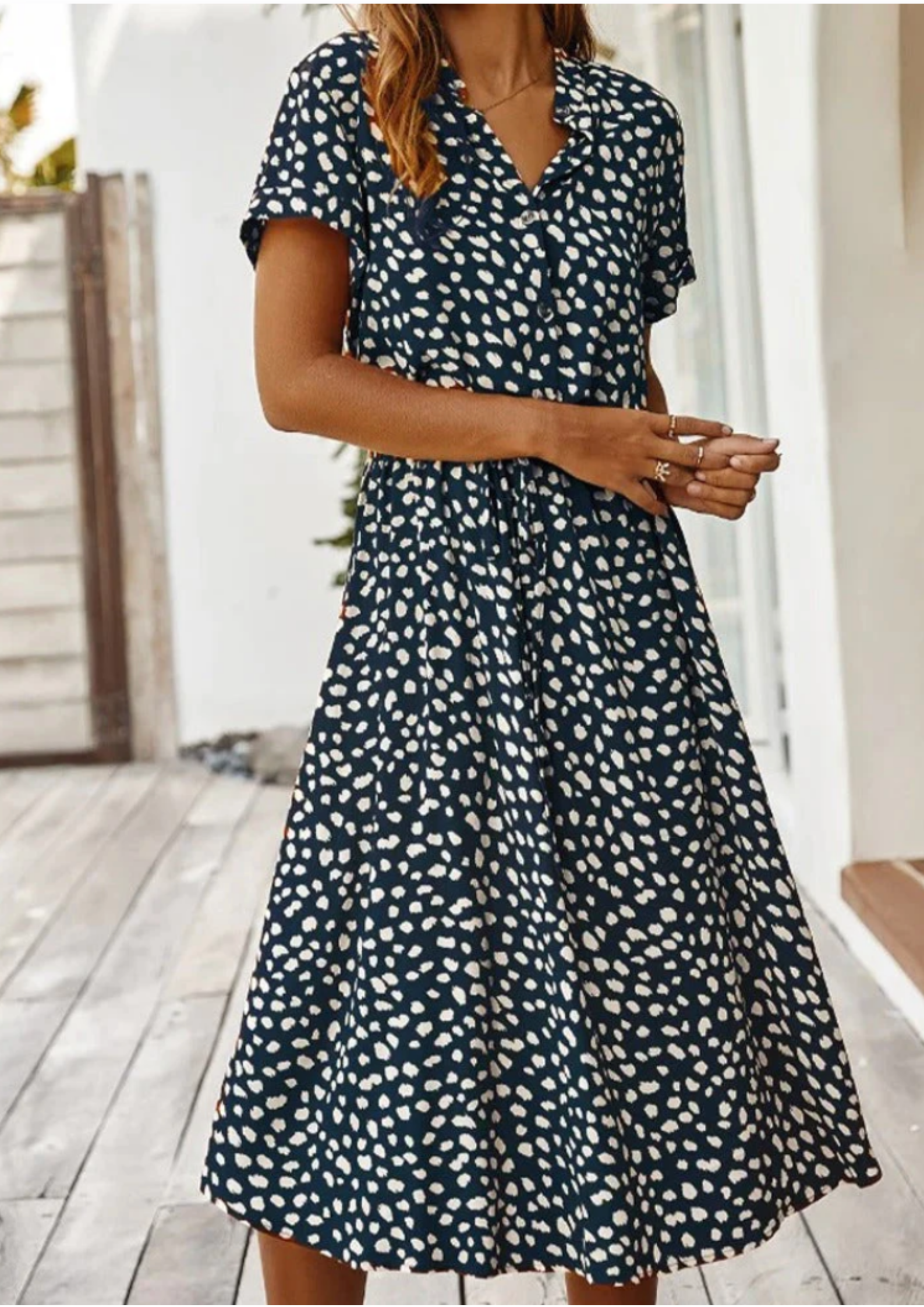 Sienna | Women's Midi Dress with Spotted Print and Button-Down Detail