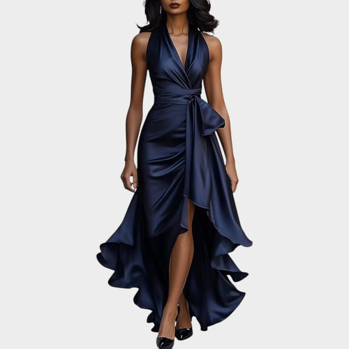 Formal Satin Halter Neck Maxi Dress