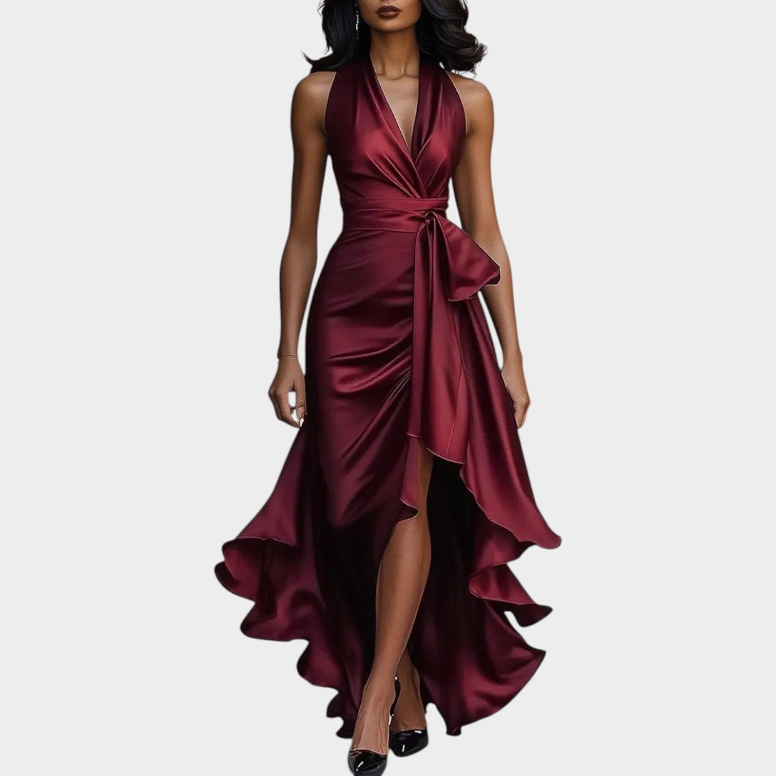 Formal Satin Halter Neck Maxi Dress
