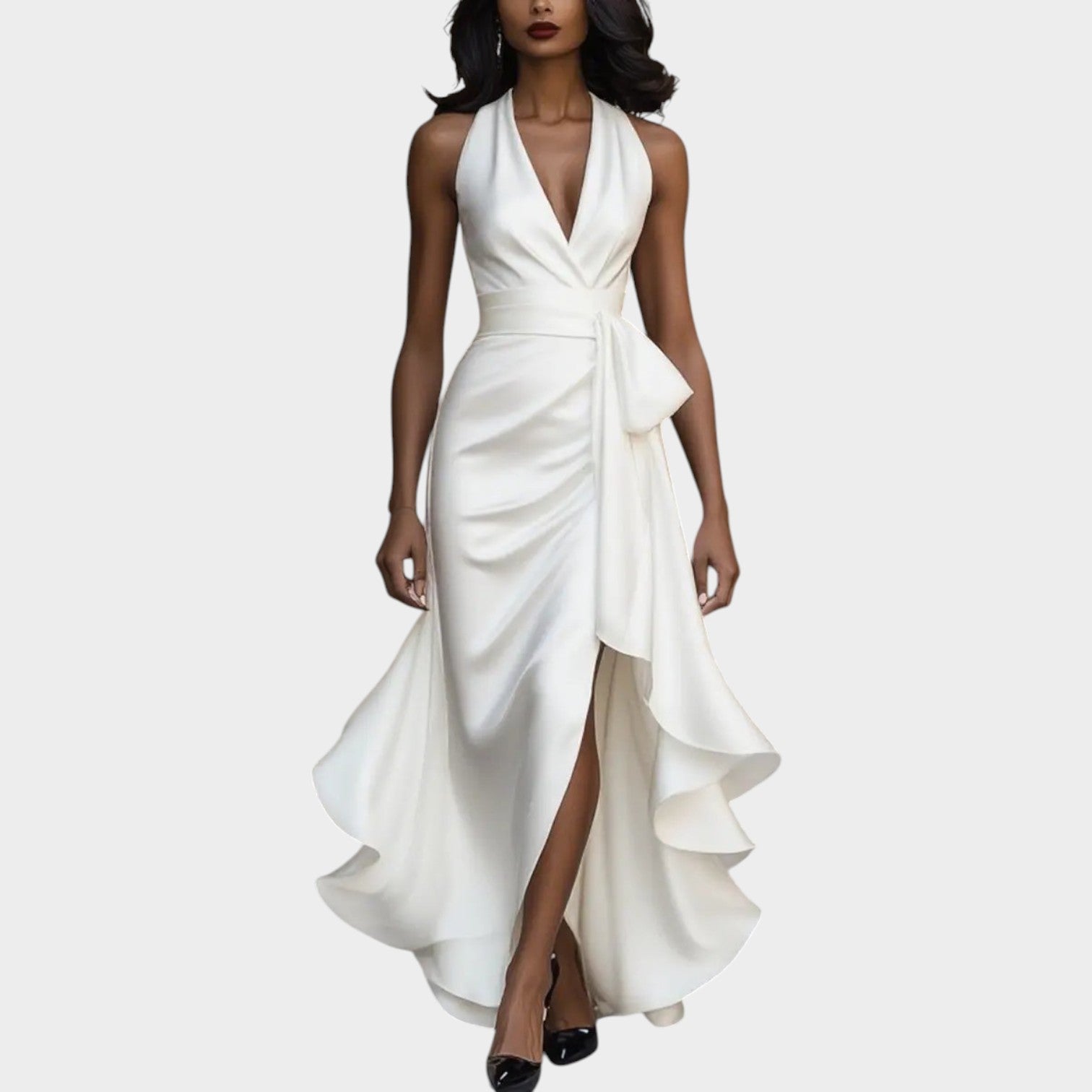 Formal Satin Halter Neck Maxi Dress