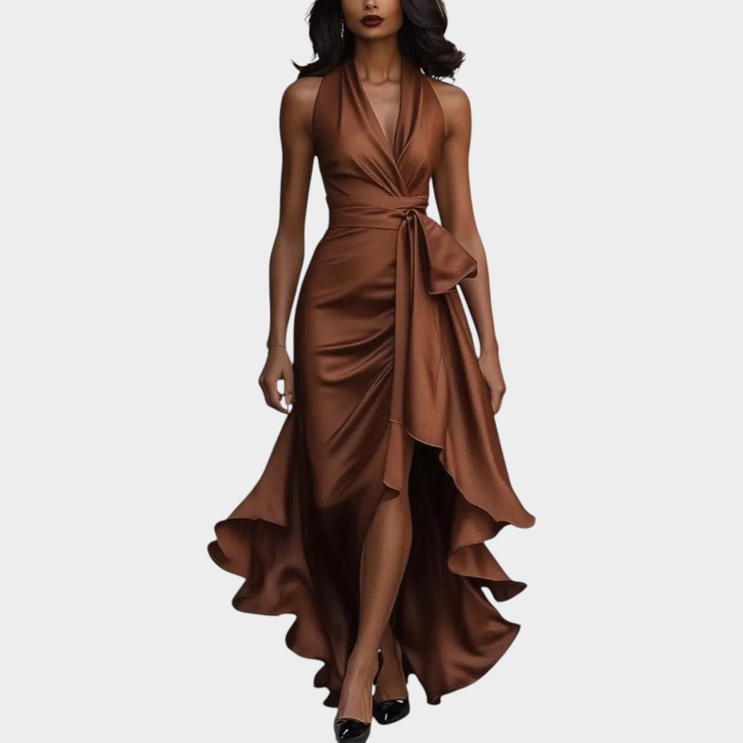 Formal Satin Halter Neck Maxi Dress
