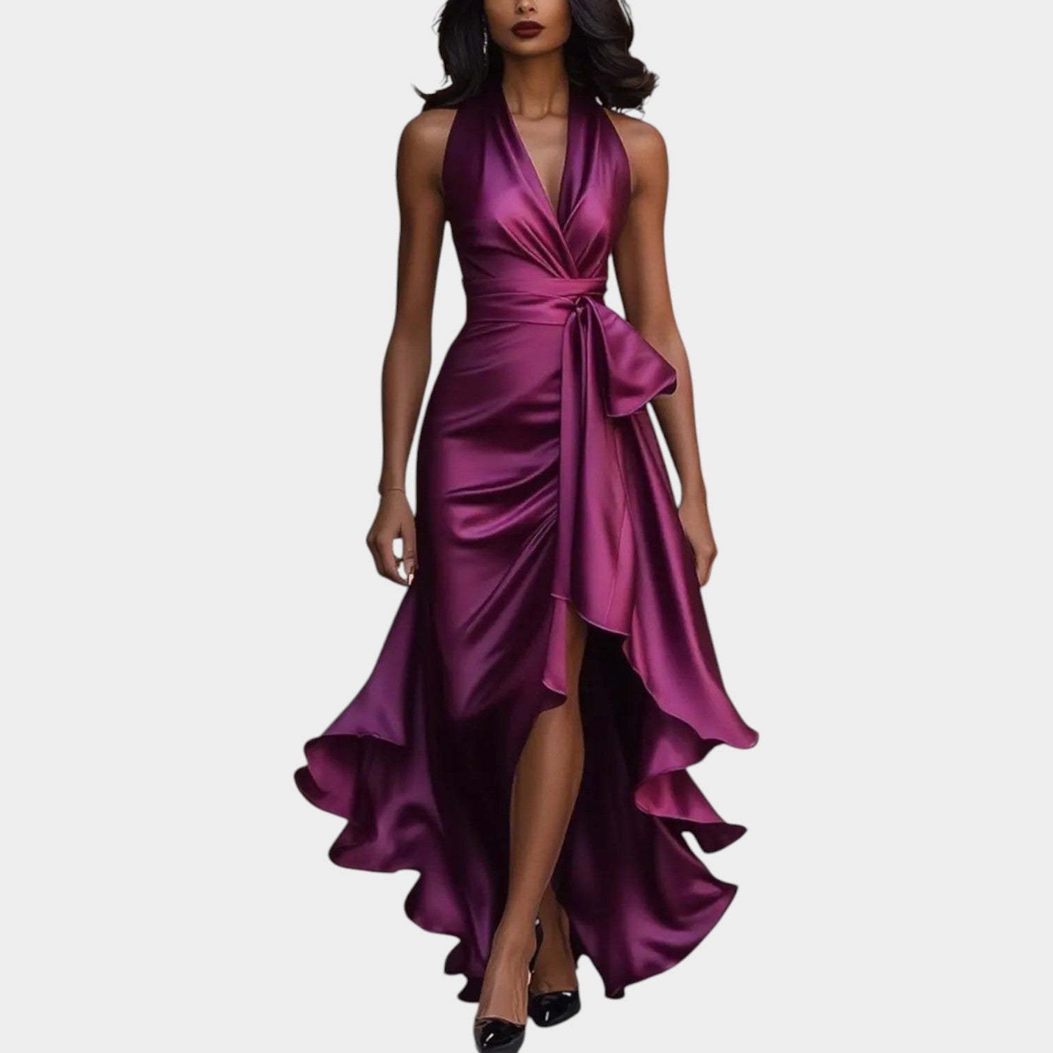 Formal Satin Halter Neck Maxi Dress