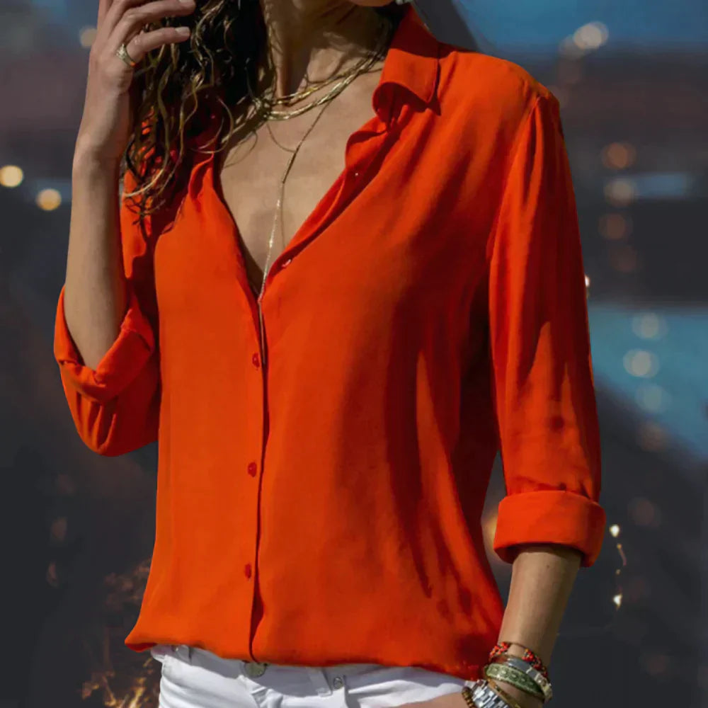 Stella | Women's Long Sleeve Satin Button-Up Blouse