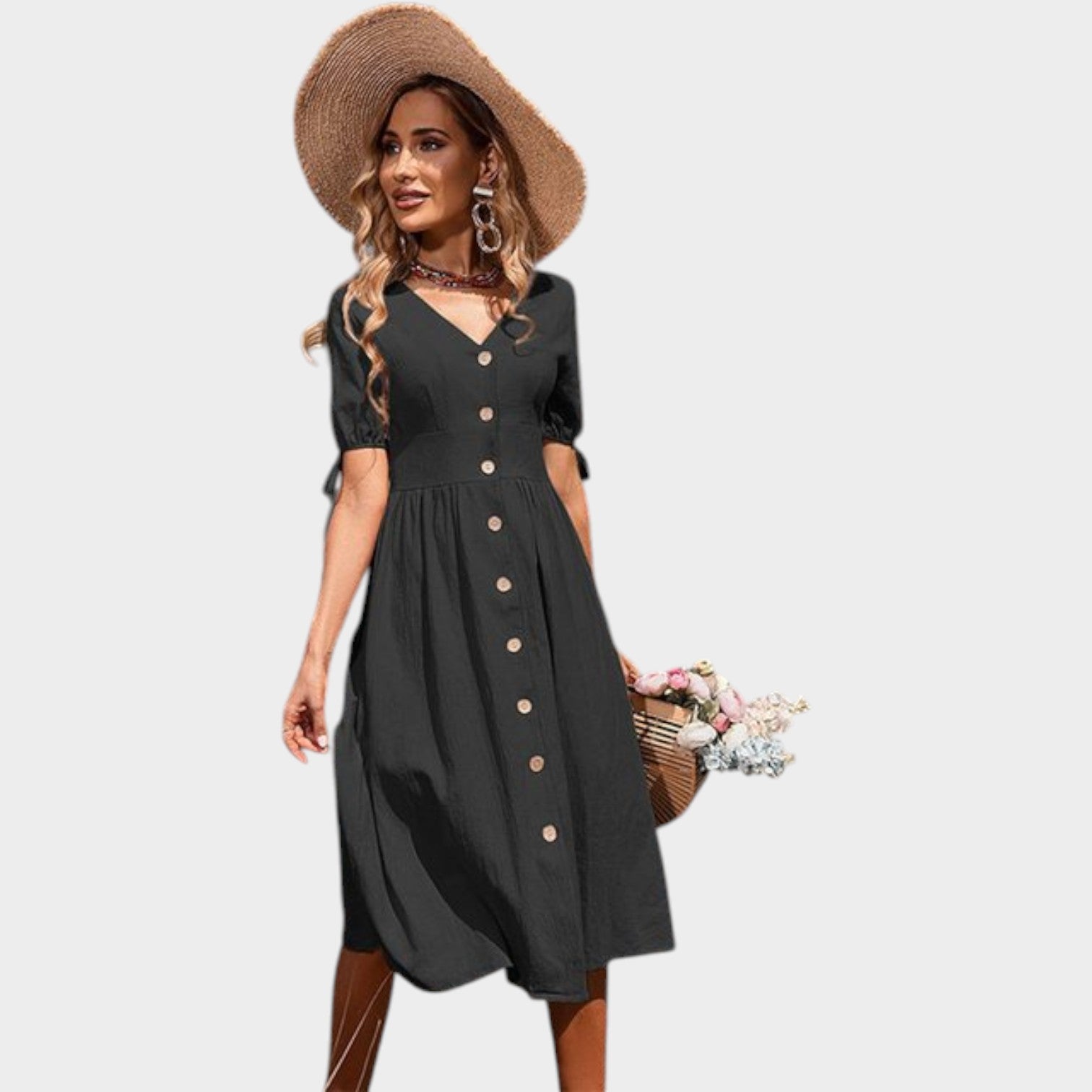 Button Front Midi Dress