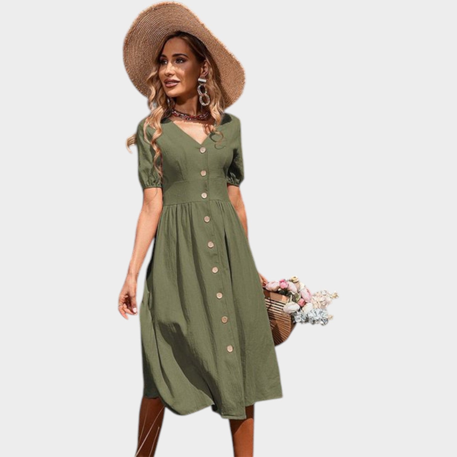 Button Front Midi Dress