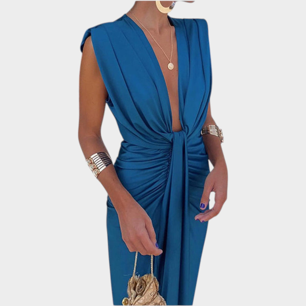 Women's Draped V Neck Cocktail Dress