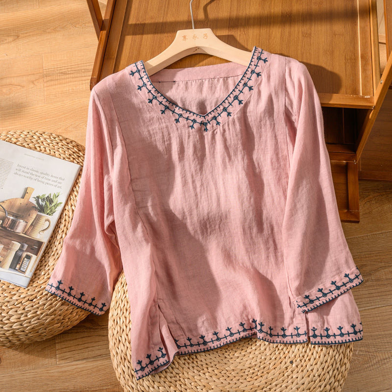 Mary™ | V-Neck Blouse with Pattern Design