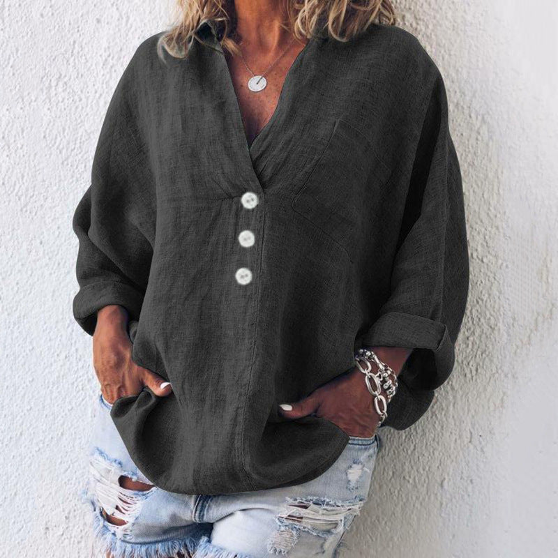 Breeze | Women's Long Sleeve Button-Up V-Neck Oversized Top