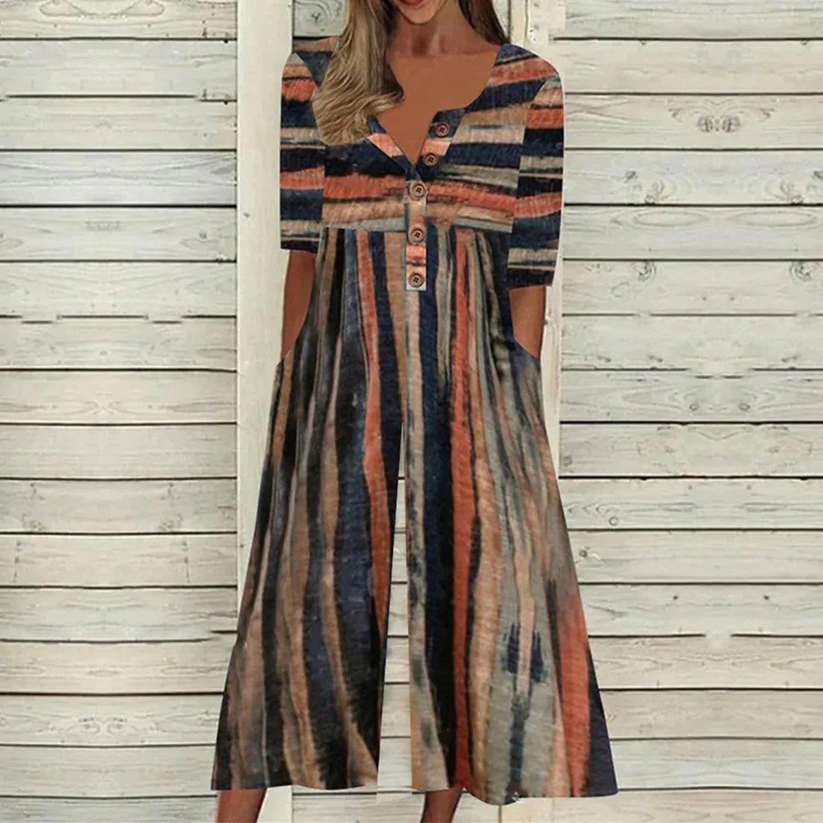 Lagoon | Women's V-Neck Short Sleeve Jumpsuit with Leaf Print and Wide Legs