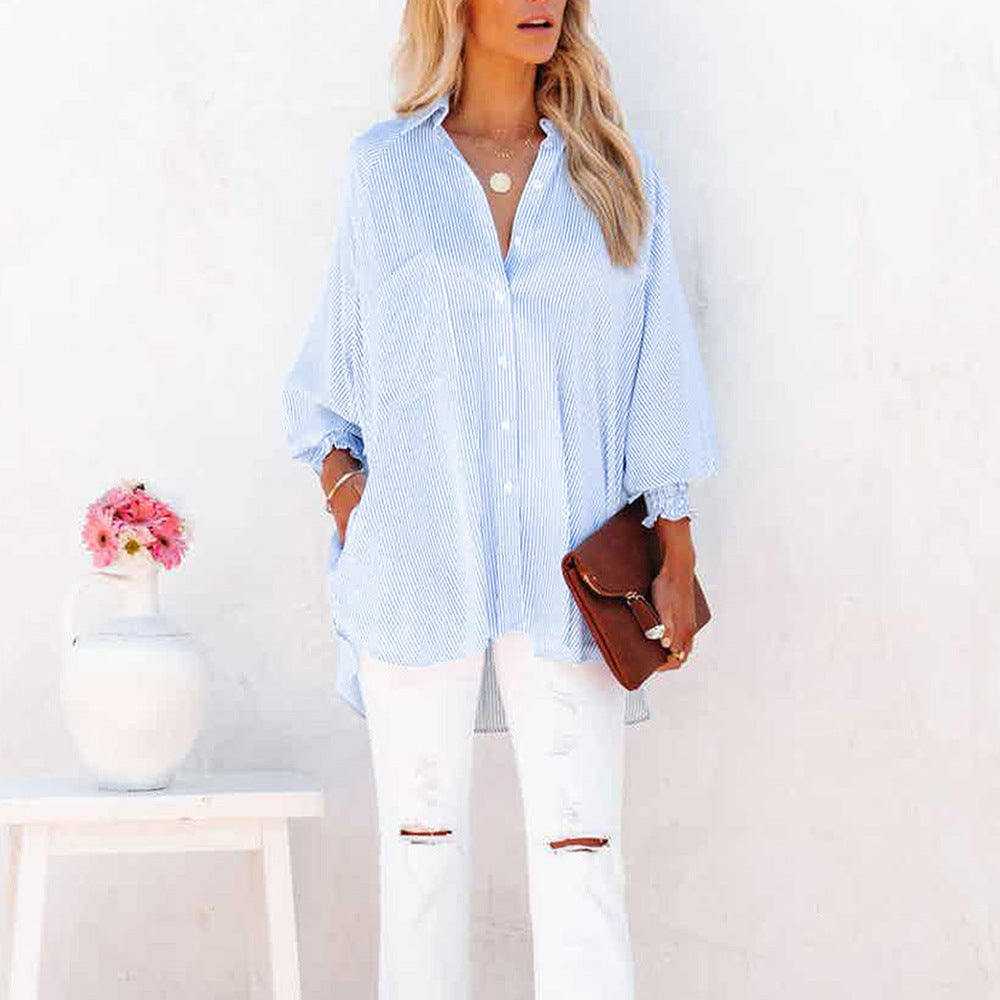 Skye | Women's Long Sleeve Oversized Striped Button-Up Shirt