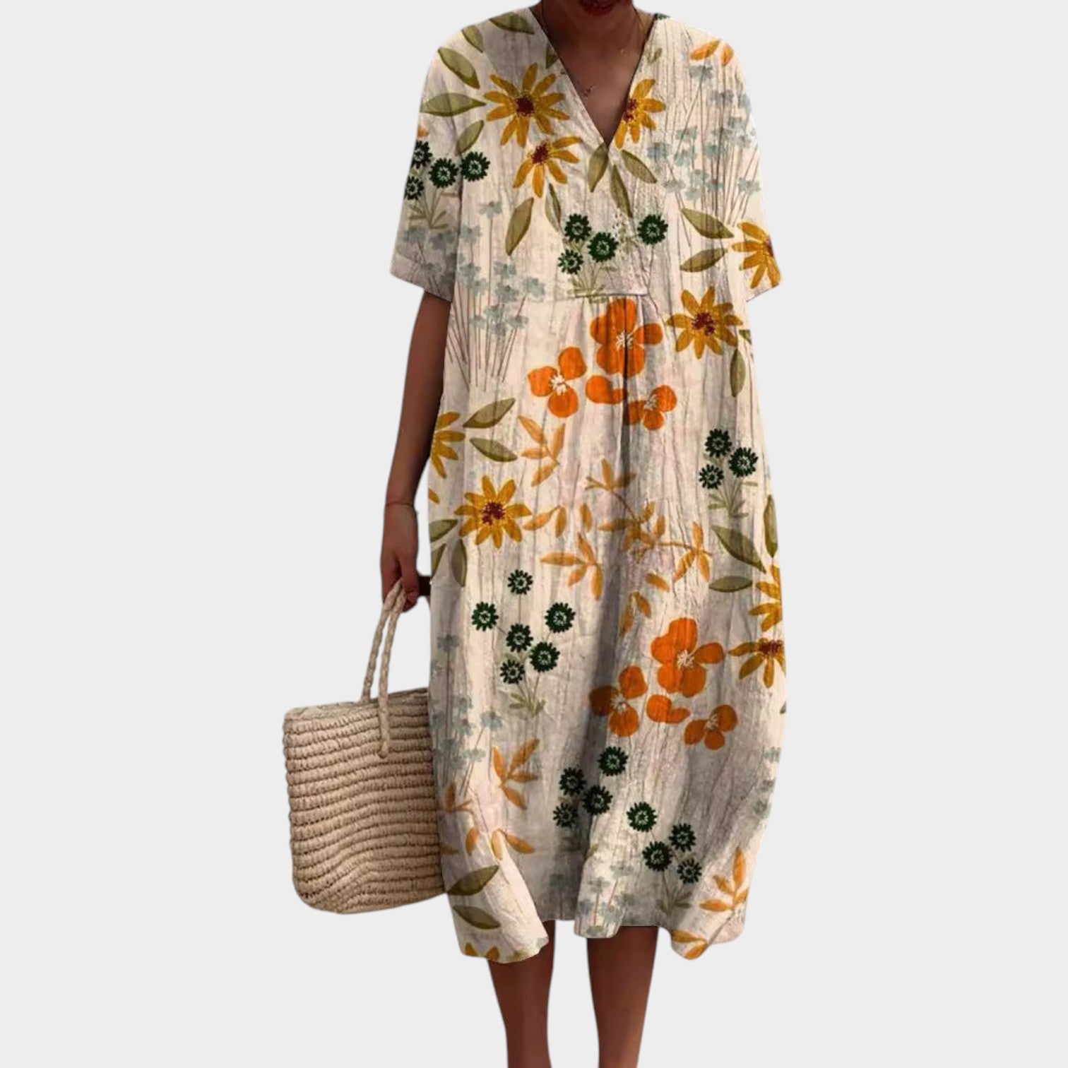 Casual V-Neck Floral Midi Summer Dress
