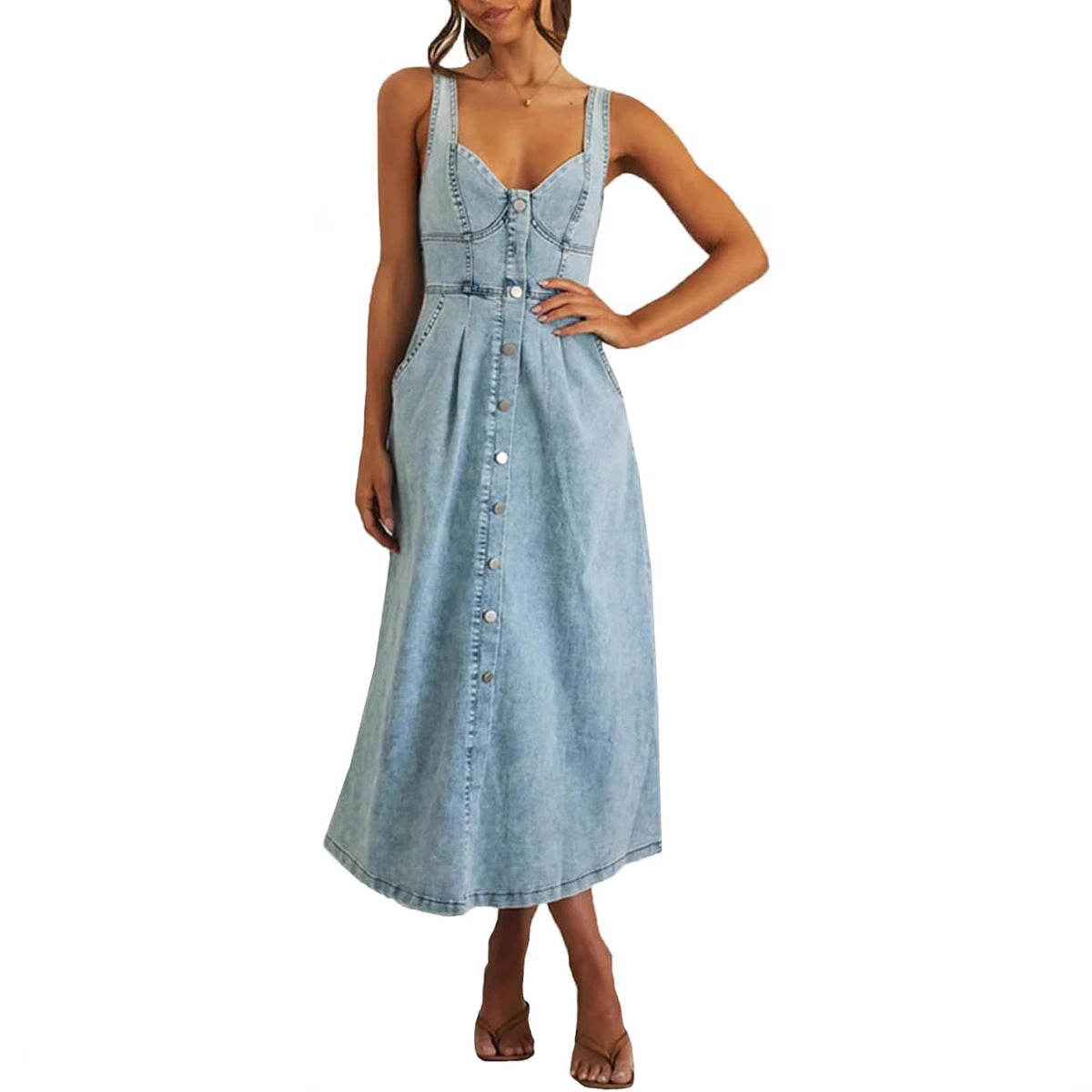 Cindy™ | Timeless Sleeveless Denim Dress with Button Front