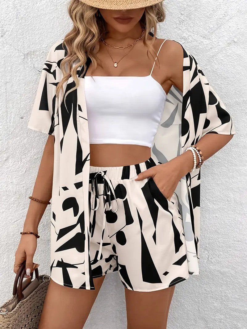 Clea | Women's Floral Kimono Cardigan & Shorts Set