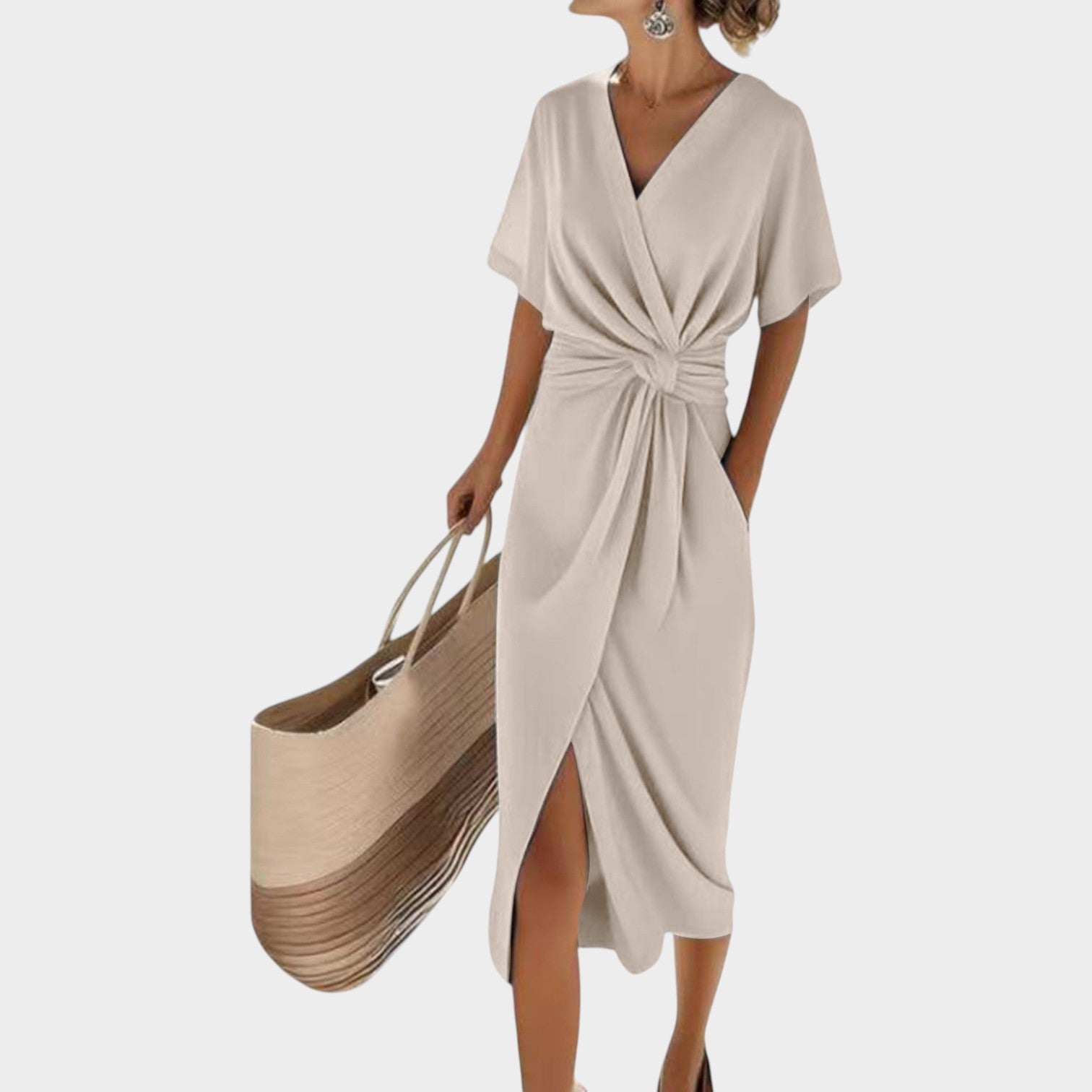 Elegant Twist Front Midi Dress