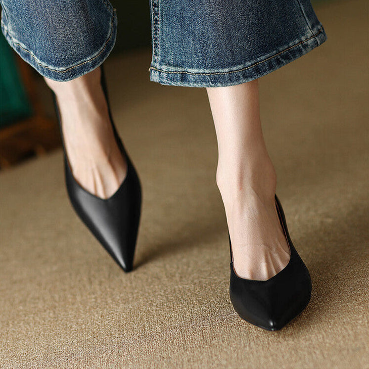 Camille | Women's Slip-On Pointed Toe Pumps with Low Kitten Heel
