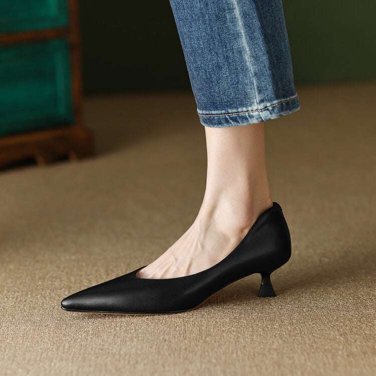Camille | Women's Slip-On Pointed Toe Pumps with Low Kitten Heel