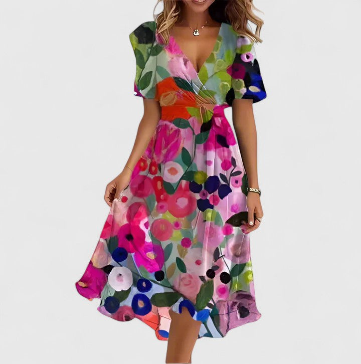 Floral Midi V-Neck Dress