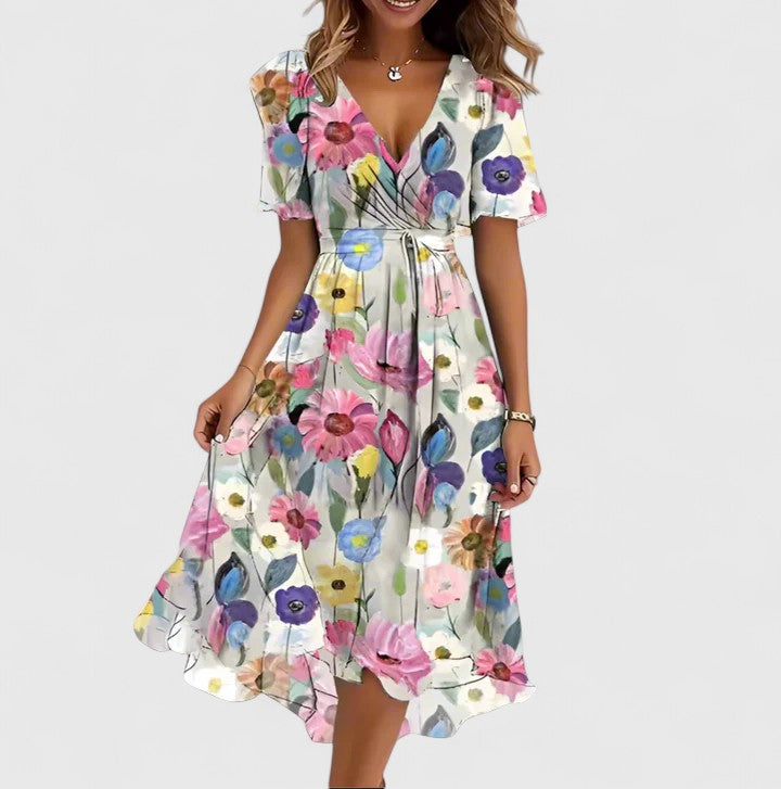 Floral Midi V-Neck Dress