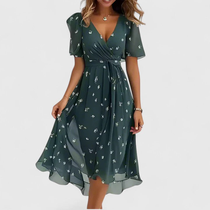 Floral Midi V-Neck Dress