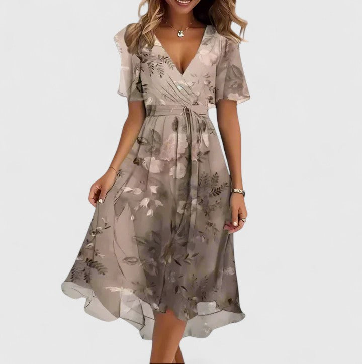 Floral Midi V-Neck Dress