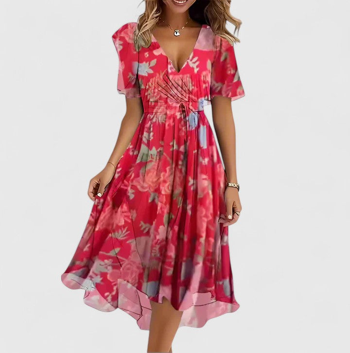 Floral Midi V-Neck Dress