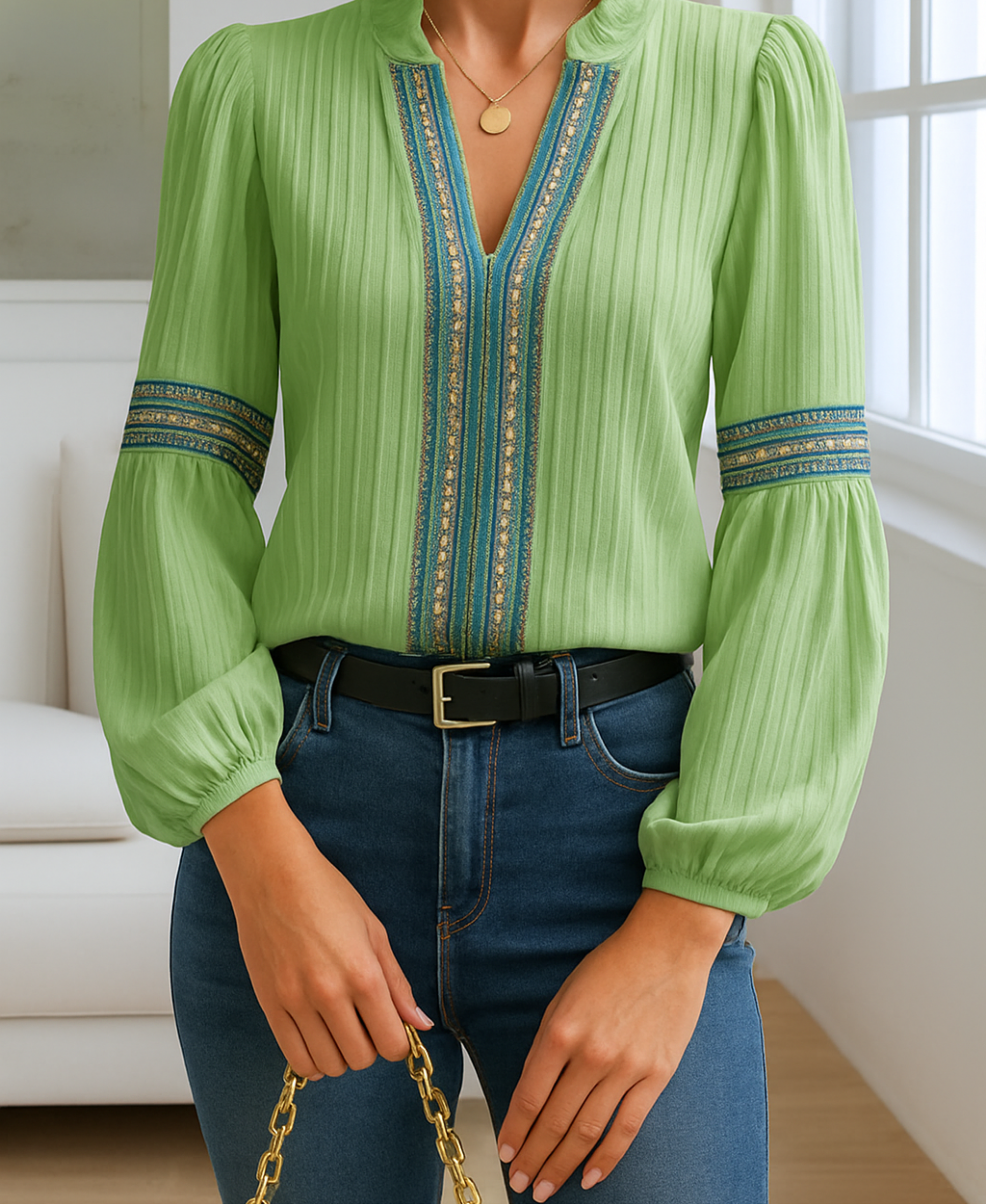 Monica™ | Retro V-Neck Blouse