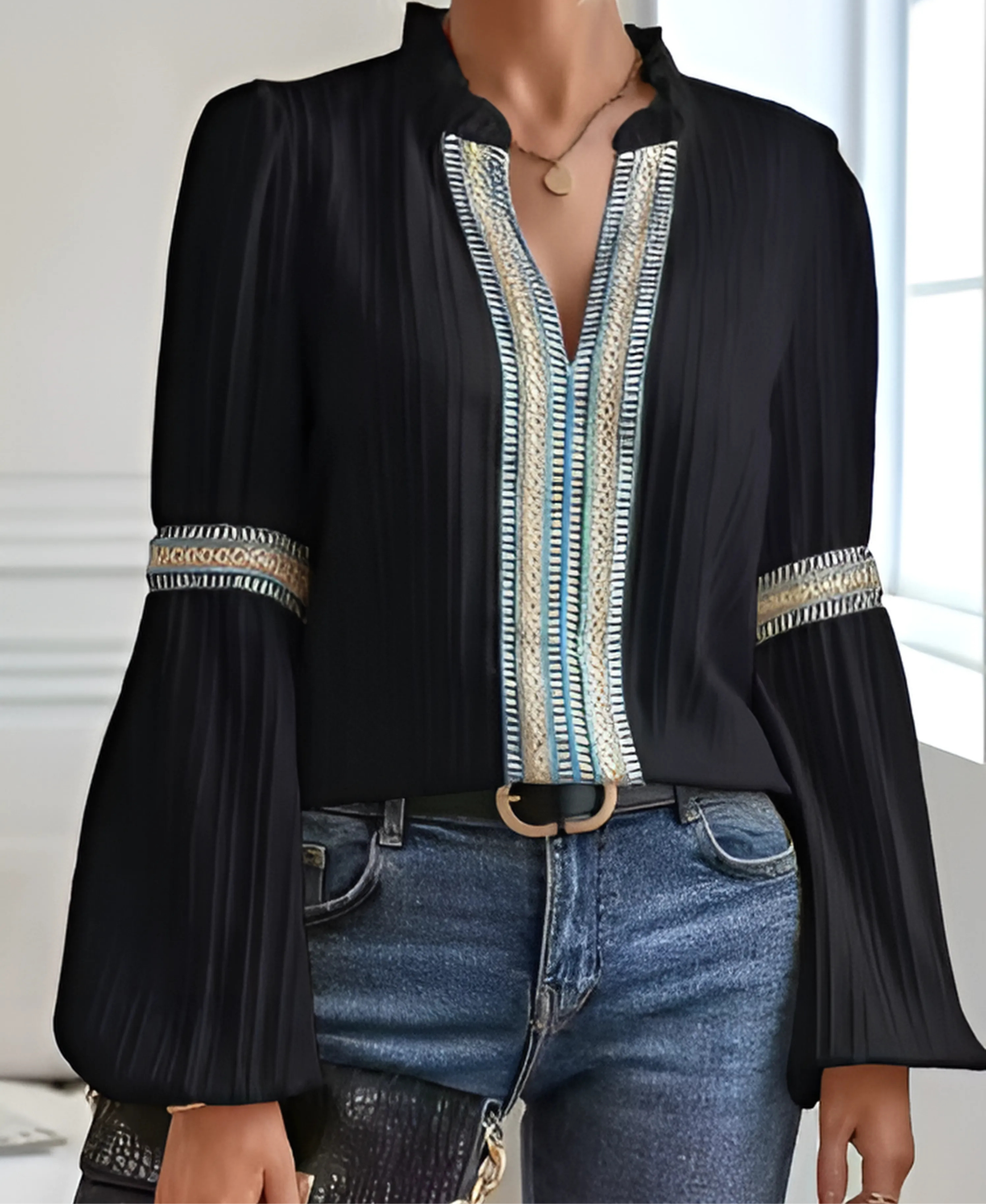 Monica™ | Retro V-Neck Blouse