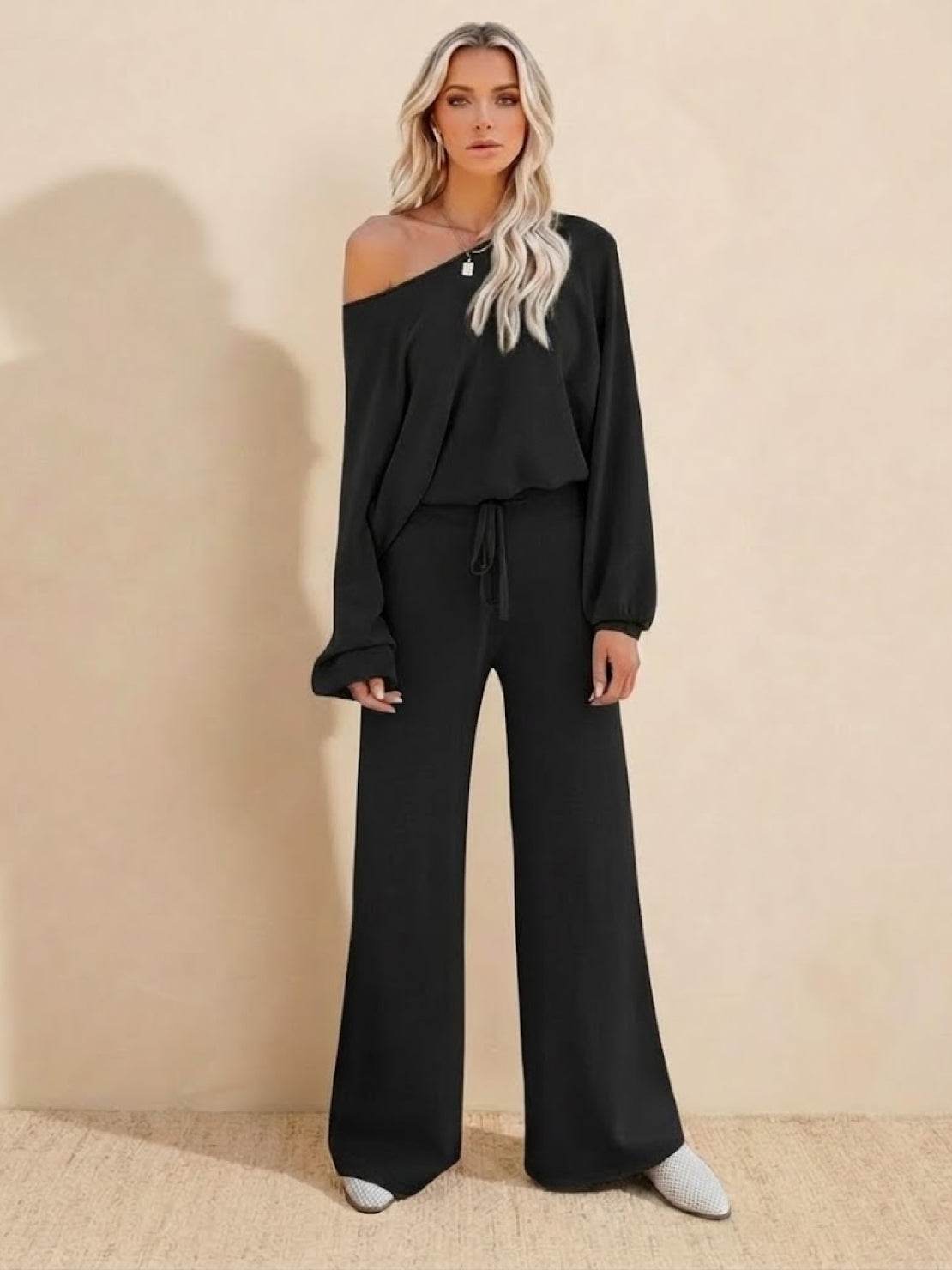 Hailey | Women's Cropped Sweatshirt & Wide-Leg Pants Lounge Ensemble