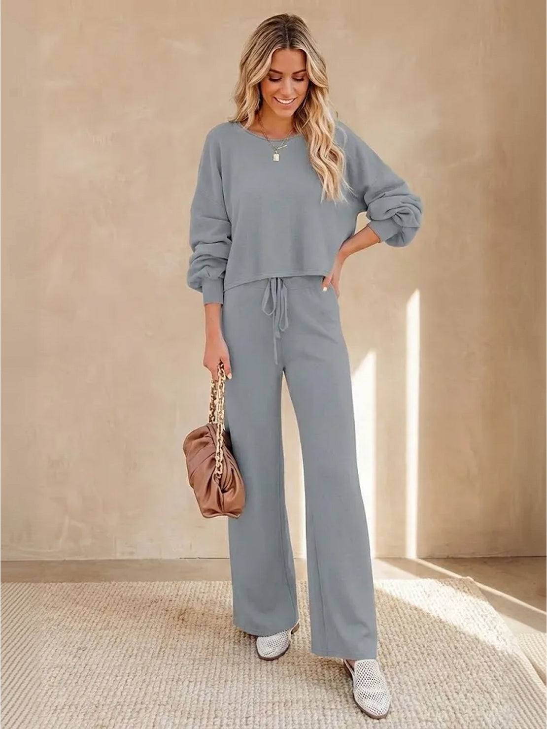 Hailey | Women's Cropped Sweatshirt and Wide-Leg Pants Lounge Ensemble
