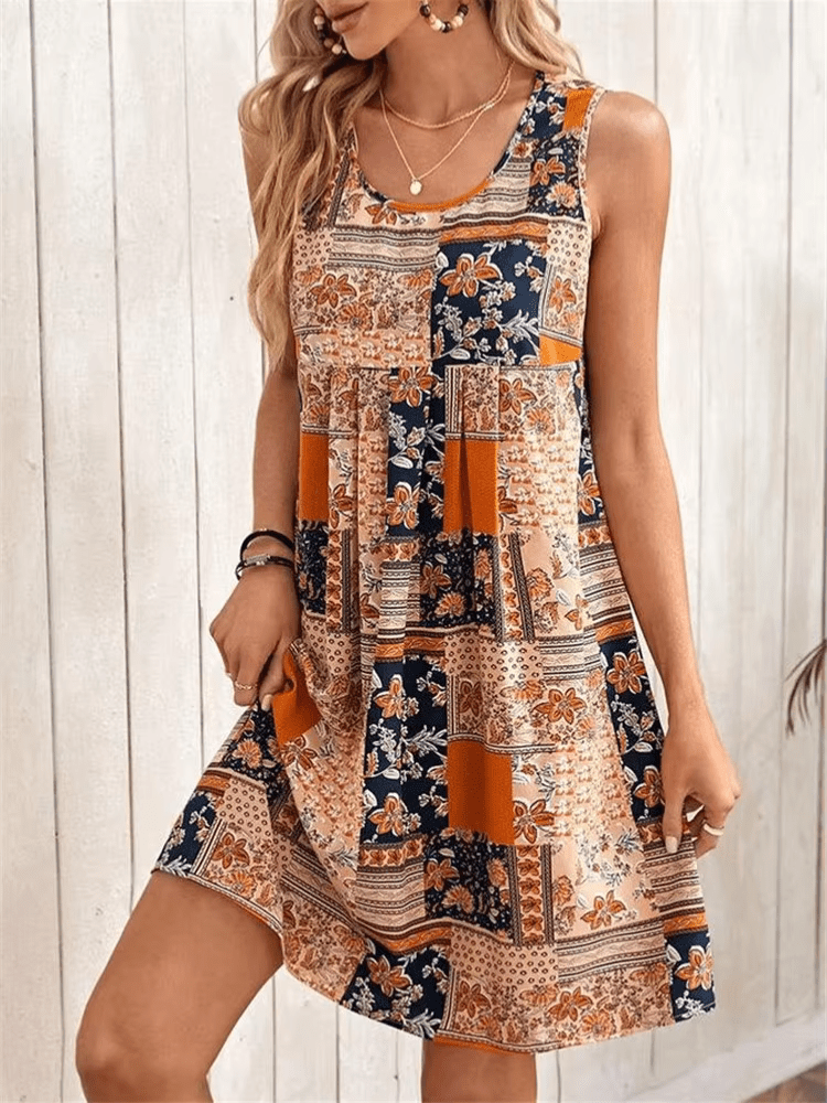 Indie Women's Bohemian Patchwork Sleeveless Mini Dress