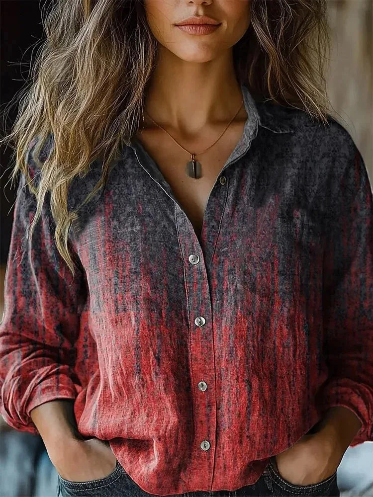 Vintage Floral Print Long Sleeve Button-Down Shirt for Women - Autumn Collection