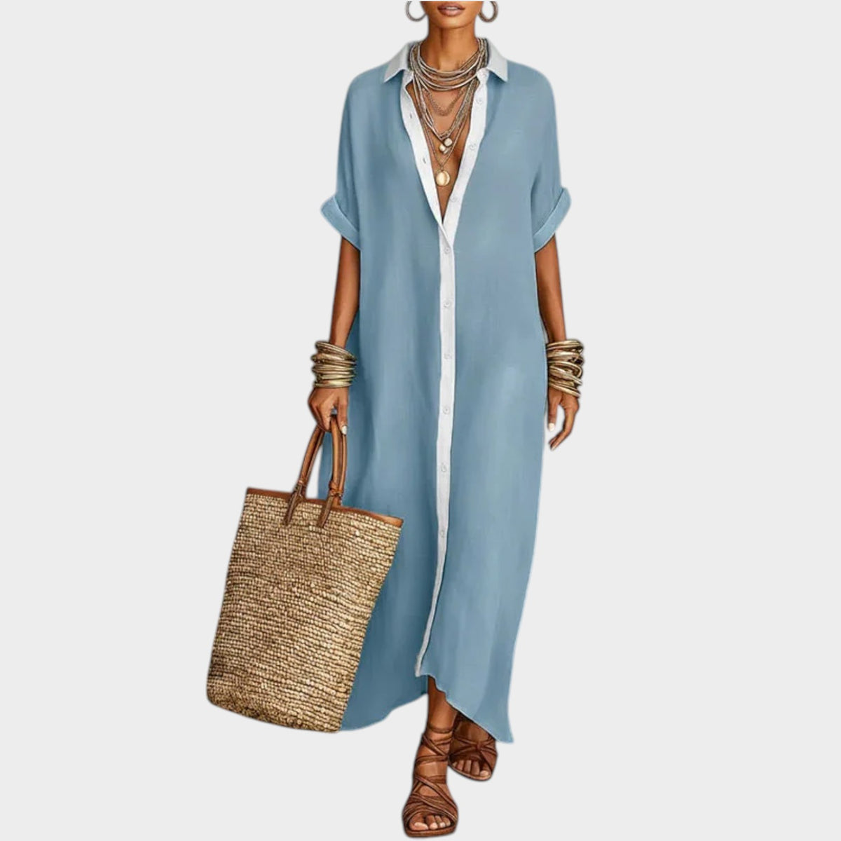 Women's Linen Shirt Maxi Dress