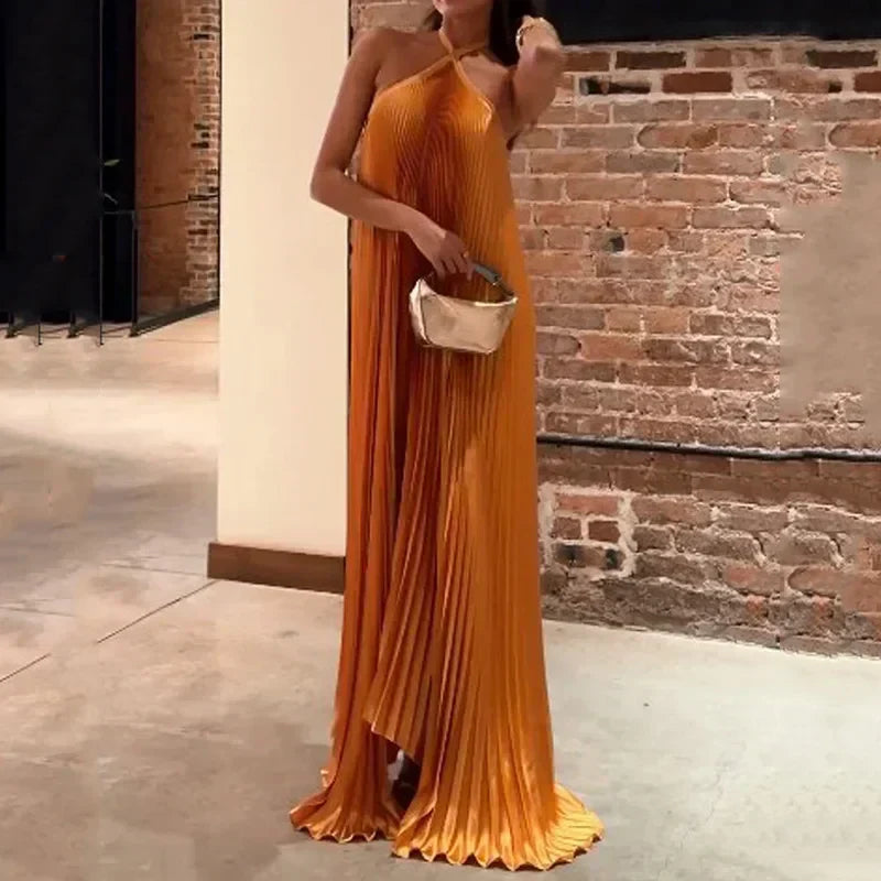 Carmen | Women's Pleated Halter Maxi Dress for Wedding Guests