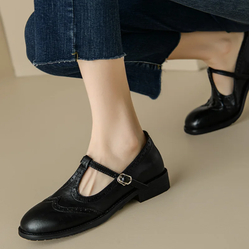 Vivian | Women's T-Strap Mary Jane Shoes with Low Block Heel and Buckle