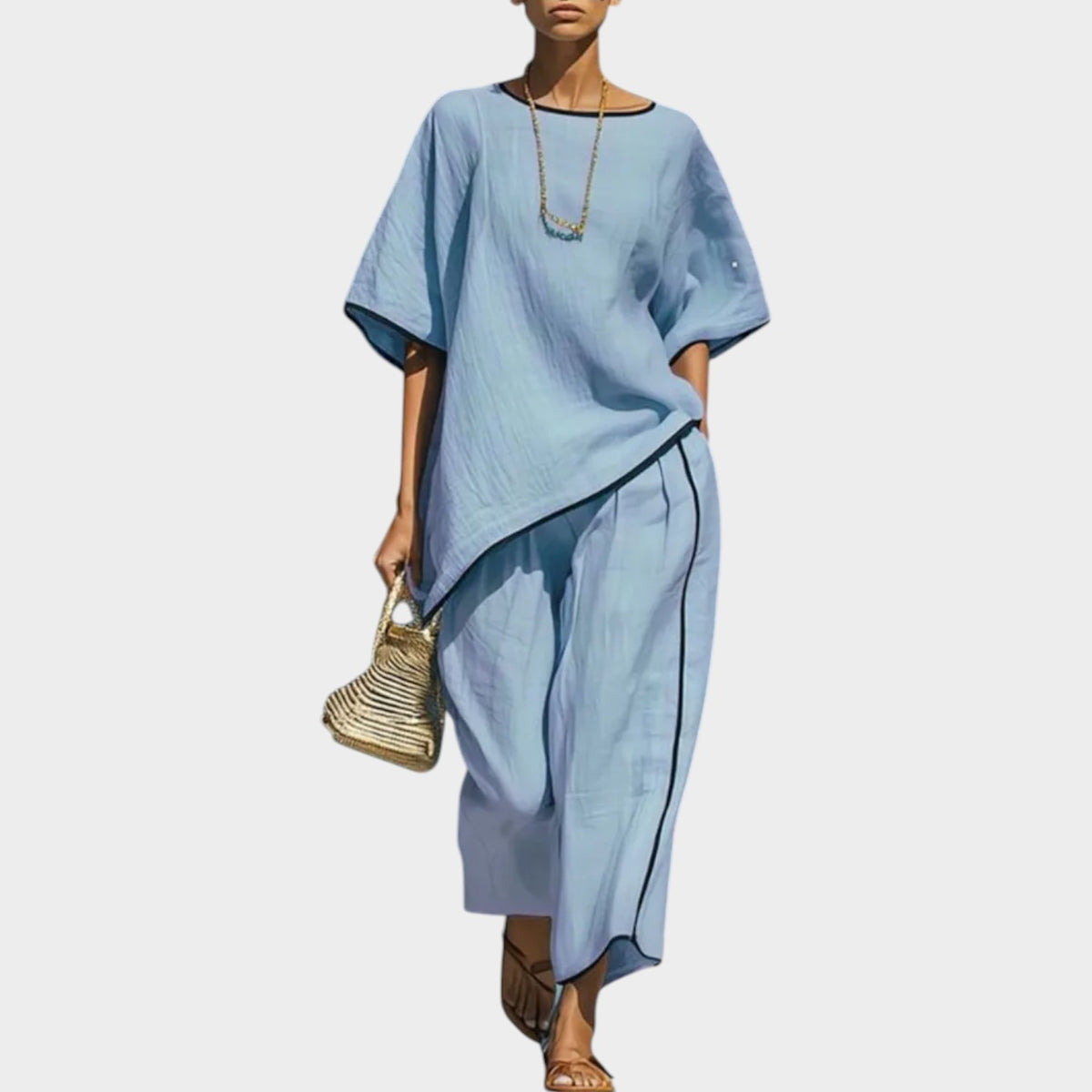 Women's Matching Set Linen Oversized Top & Wide Leg Pants