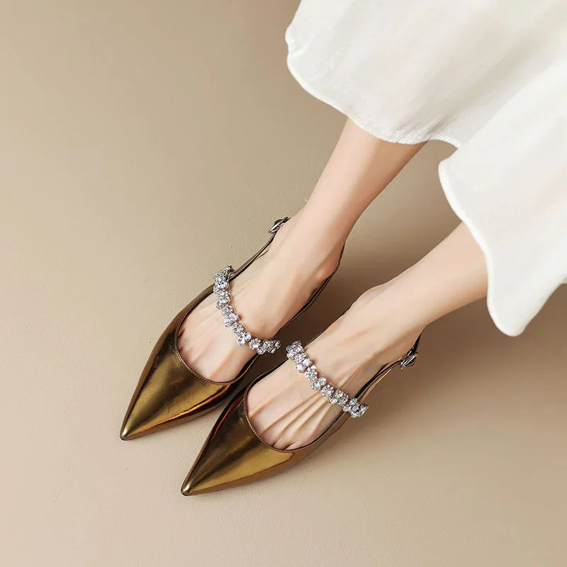 Seraphina | Women's Pointed Toe Slingback Heels with Crystal Strap
